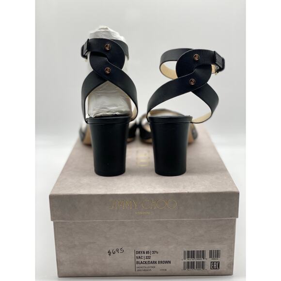 Jimmy Choo Drya 65 Black & Dark Brown Leather Sandals sz. 38.5 EU - Picture 12 of 14
